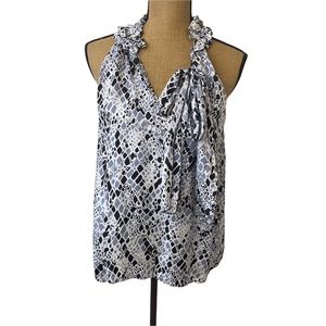 Elena Solano Designer silk Chiffon Sleeveless ruffle blouse top Size L.